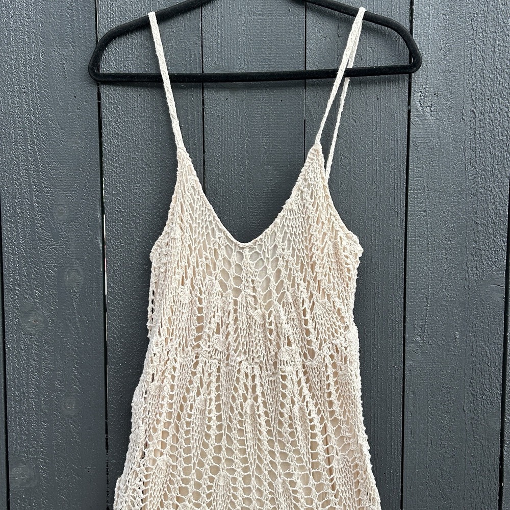 Zara Crochet Boho Fairy Slip Dress Medium Resort Festival Coastal Sheer Midi - Picture 4 of 11